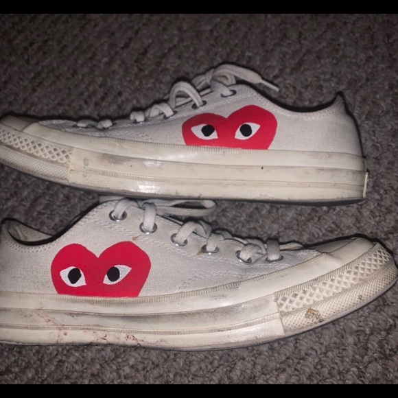 White Comme des Garçons Low Top Converse PLAY - Picture 2 of 4